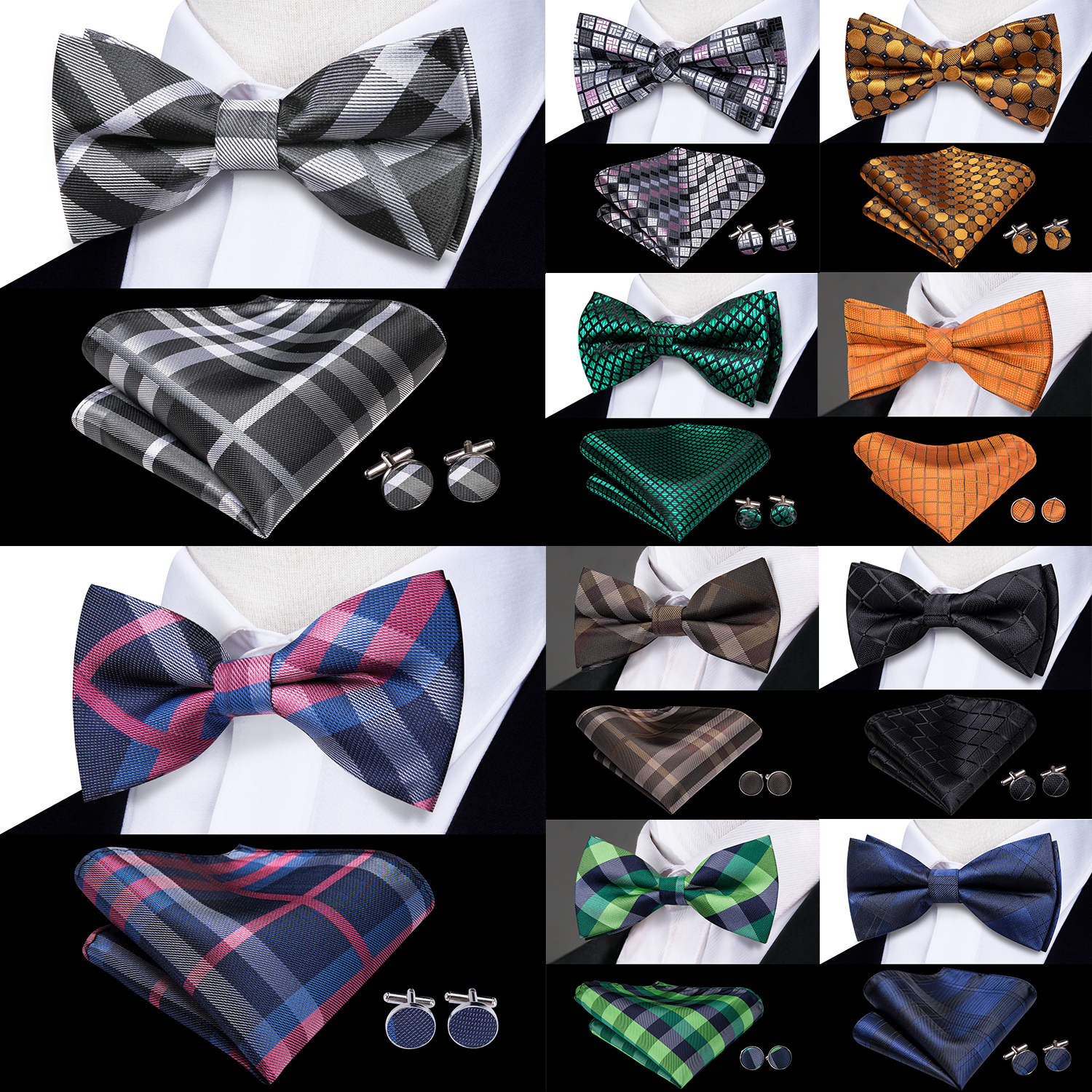 Bow Tie Pre Tied - Hi-Tie Grey Plaid Jacquard Silk Pre-tied