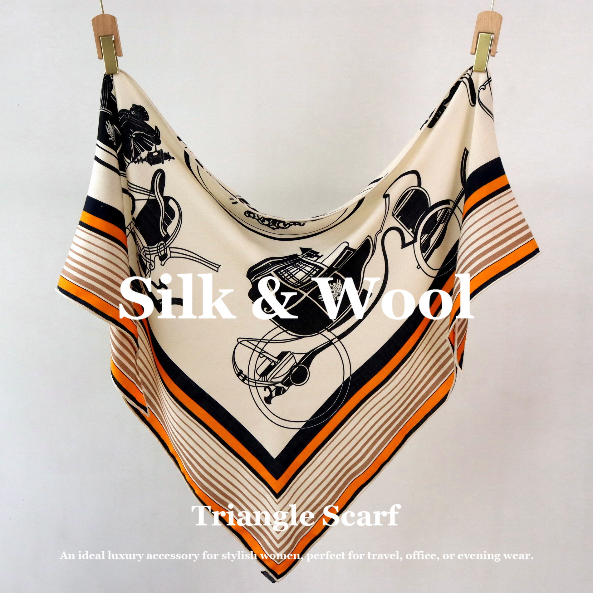 Vintage Equestrian Print Silk  - Pashmina Wrap Large ulasan dan harga