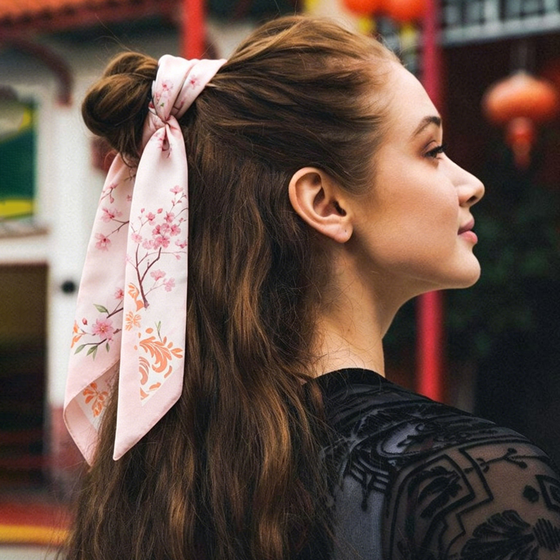Fashion Women Silk Satin Skinn - Ascot Neck Scarf ulasan dan harga