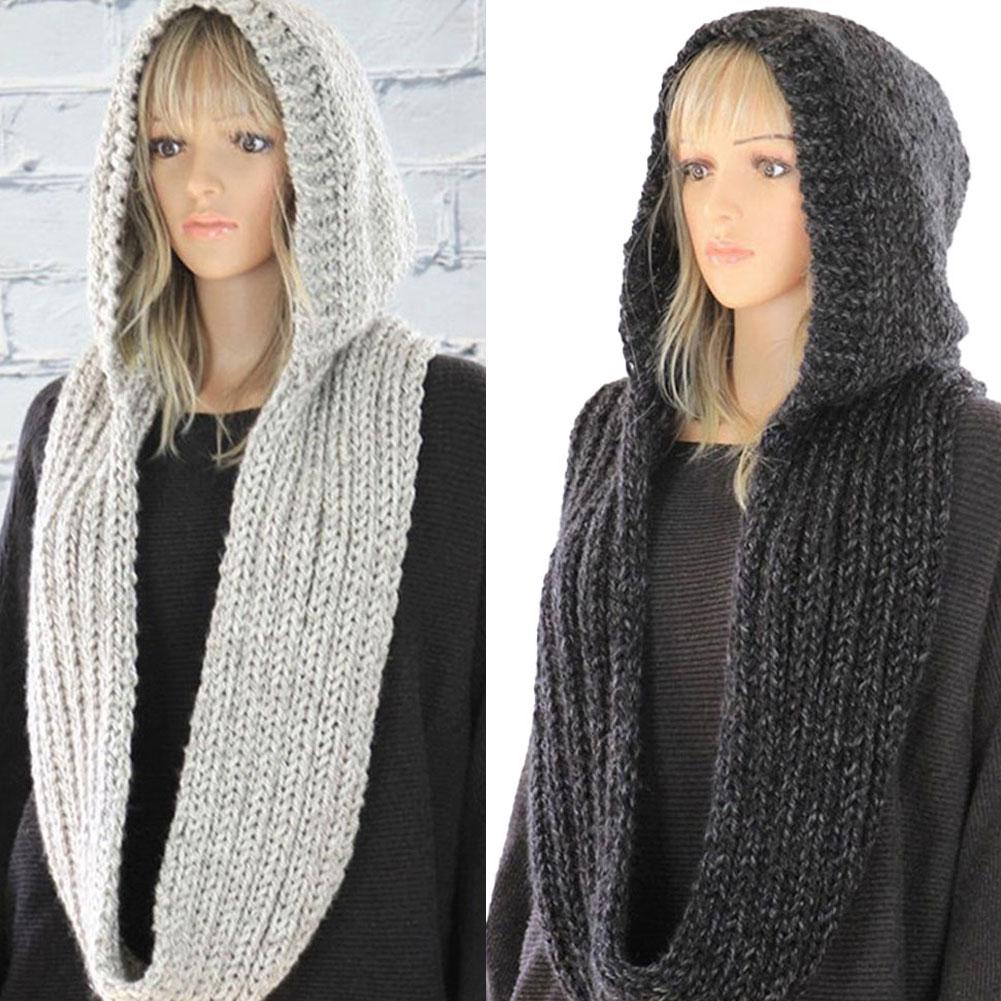 Knitted Hooded Scarf Winter Wo - Infinity Scarf Knit ulasan dan harga