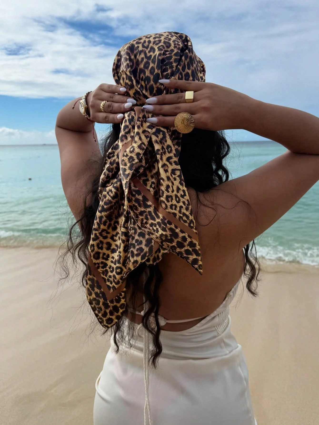 90cm Leopard Print Neckerchief - Head Wrap Turban ulasan dan harga