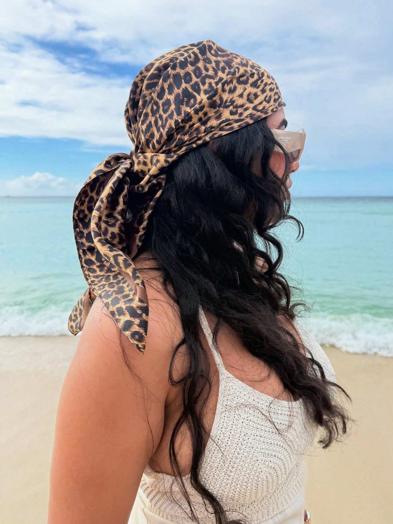 90cm Leopard Print Neckerchief - Head Wrap Turban ulasan dan harga