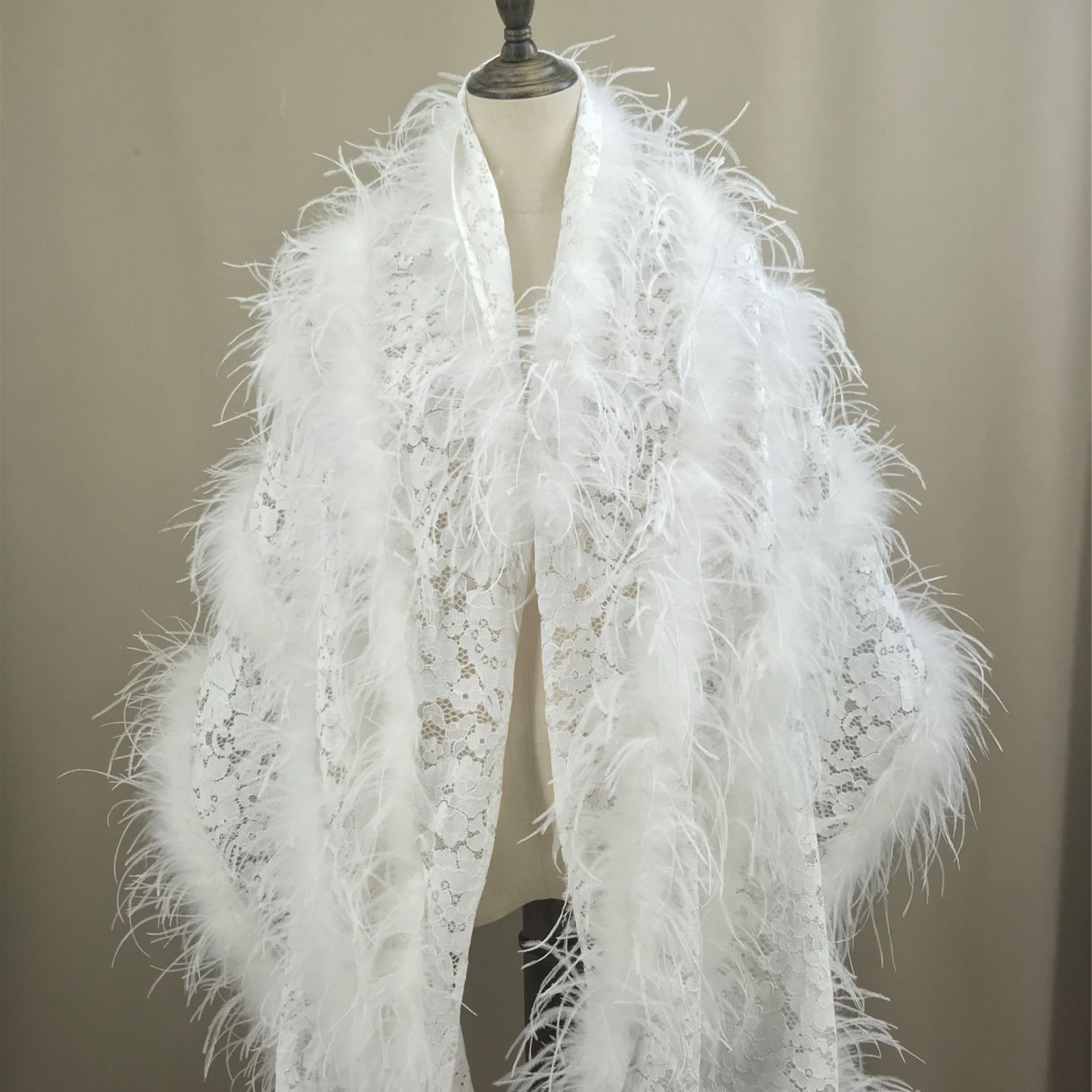 Real Ostrich Feather Lace Shaw - Stole Wedding Shawl ulasan dan harga
