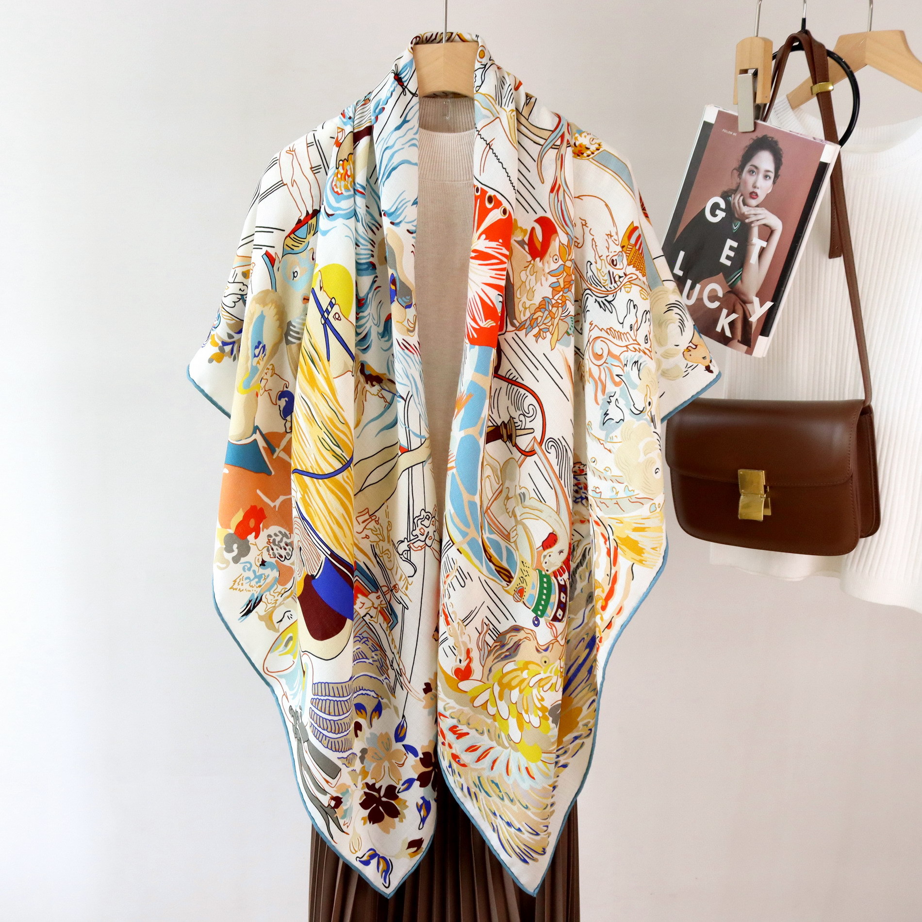 Double Print Mulberry Silk Sca - Pashmina Wrap Large ulasan dan harga