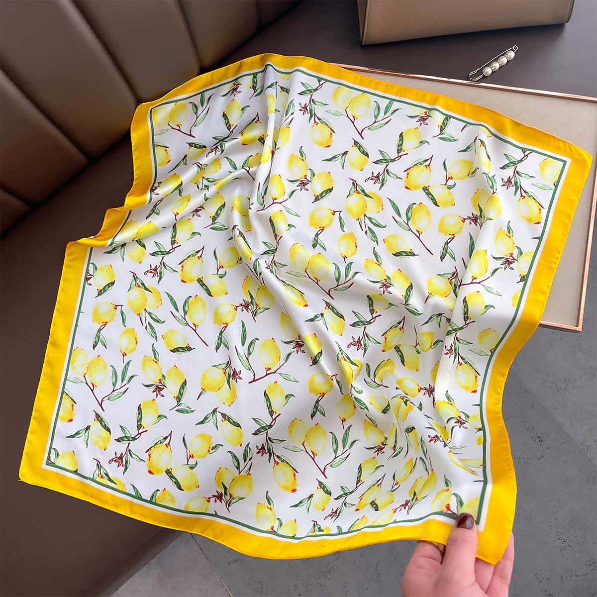 2025 New Yellow Lemon Print Sq - Scarf Silk Square ulasan dan harga