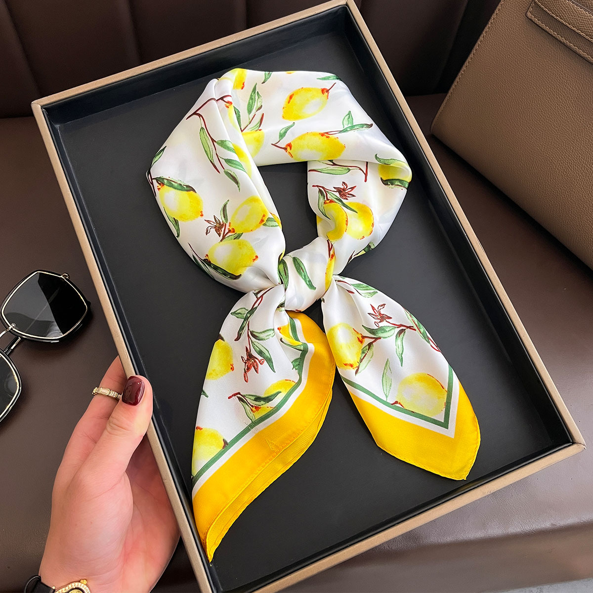 2025 New Yellow Lemon Print Sq - Scarf Silk Square ulasan dan harga