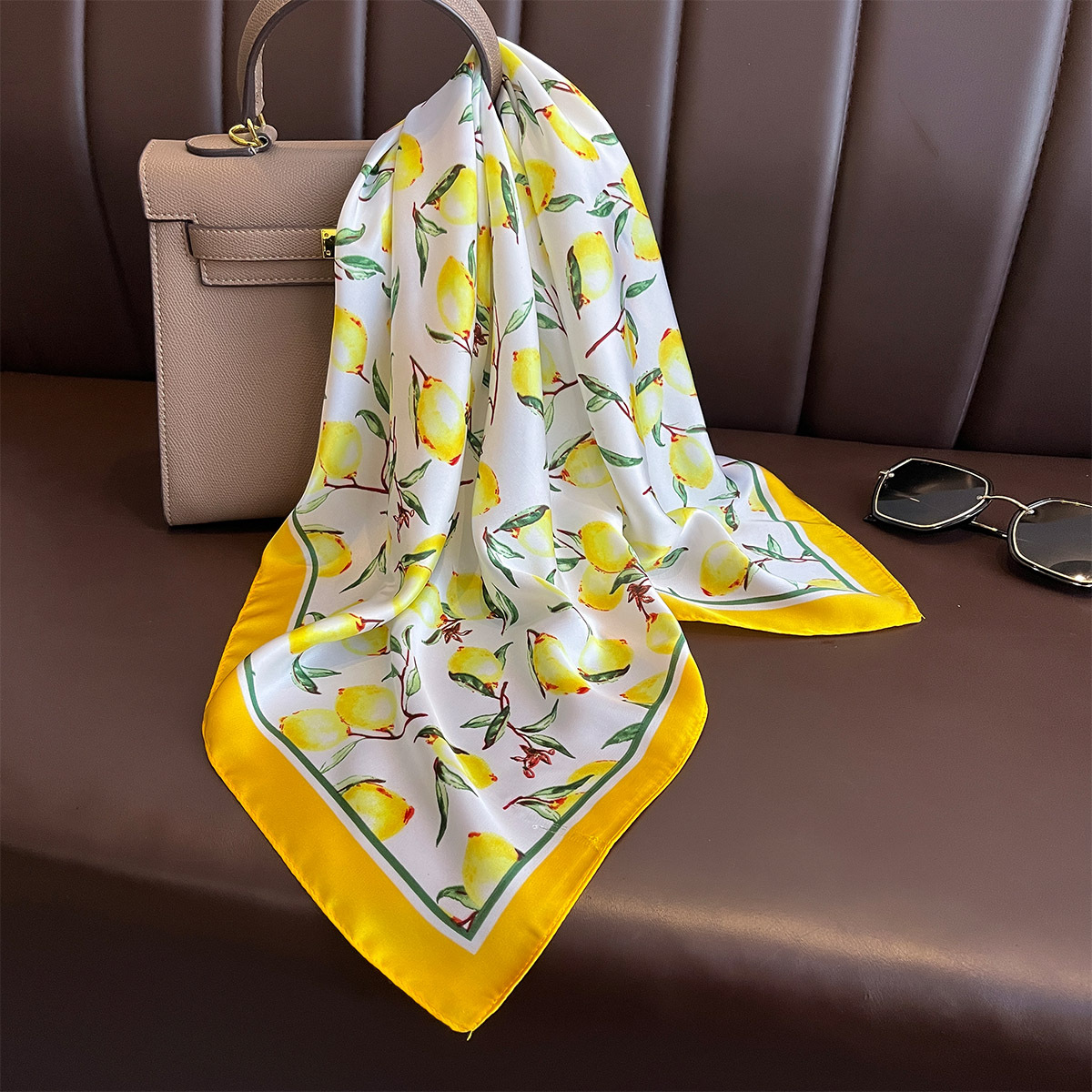 2025 New Yellow Lemon Print Sq - Scarf Silk Square ulasan dan harga