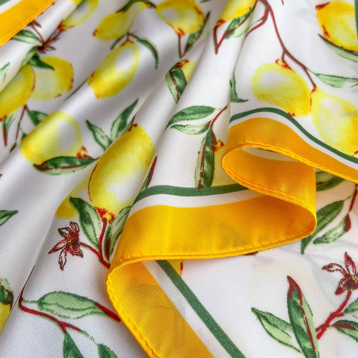 2025 New Yellow Lemon Print Sq - Scarf Silk Square ulasan dan harga