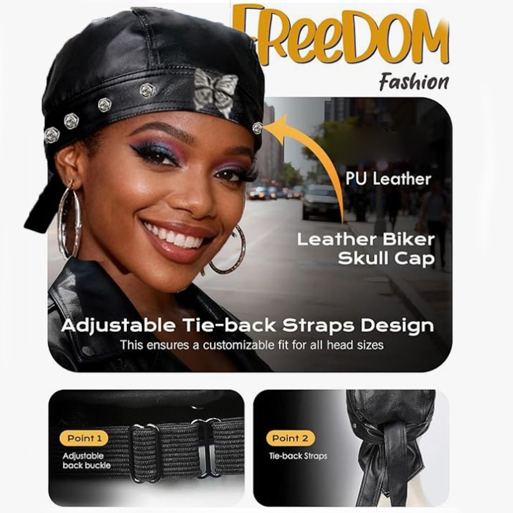 PU Leather Black Biker Cap Doo - Bandana Doo Rag ulasan dan harga